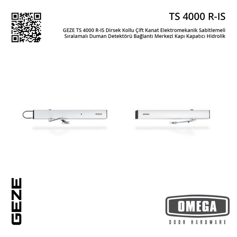 GEZE TS 4000 R-IS Dirsek Kollu Çift Kanat Elektromekanik Sabitlemeli Sıralamalı Duman Detektörü Bağlantı Merkezi Kapı Kapatıcı Hidrolik